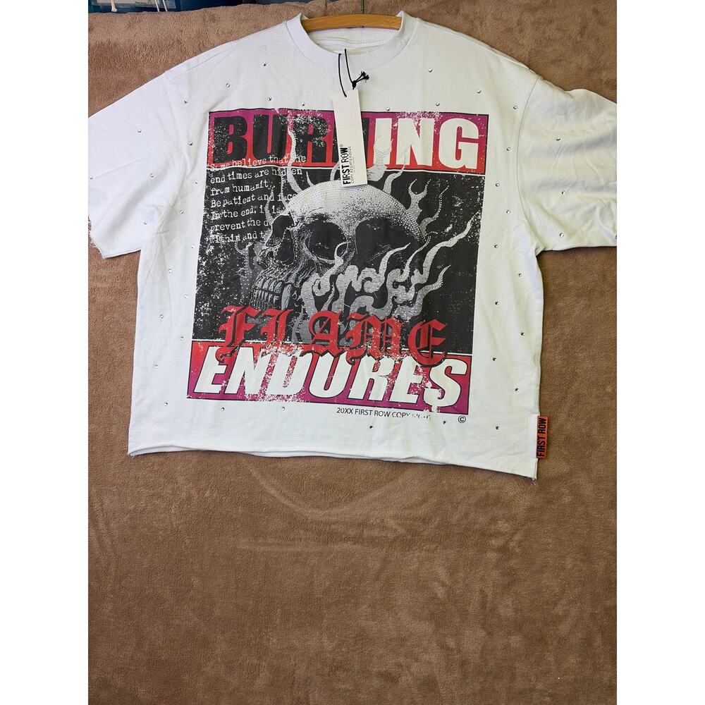 NWT First Row Burning Flames Rhinestone Tee - Size Large